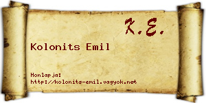 Kolonits Emil névjegykártya